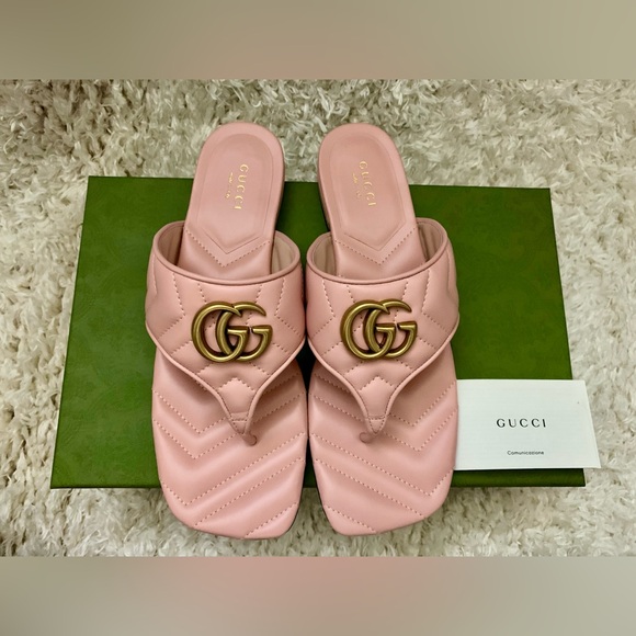 Gucci Marmont GG Padded Chevron Matelassé Flip Flop (8US/38EU; Pink) - Picture 2 of 10